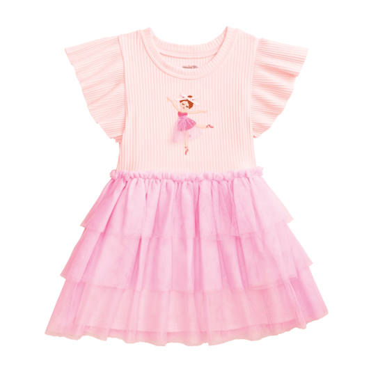Ballerina Tutu Dress - Pink Cotton Rib & Mesh 2-Piece Style (2T-3T)
