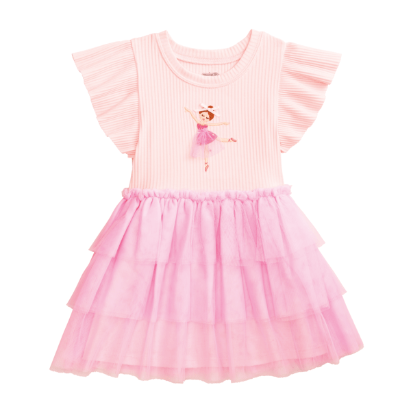 Ballerina Tutu Dress - Pink Cotton Rib &amp; Mesh 2-Piece Style (2T-3T)