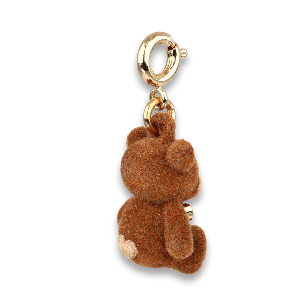 Back view of the Charm It Gold Fuzzy Bear kids charm with heart tail
