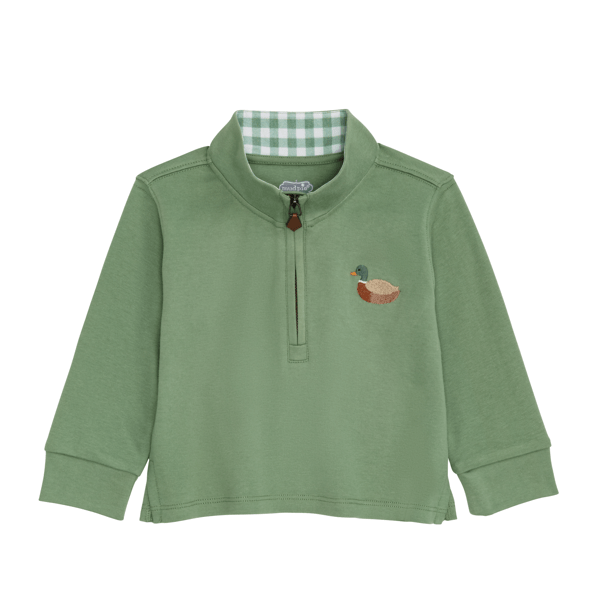Green Duck Quarter Zip - Cotton Interlock Pullover with Gingham Lining