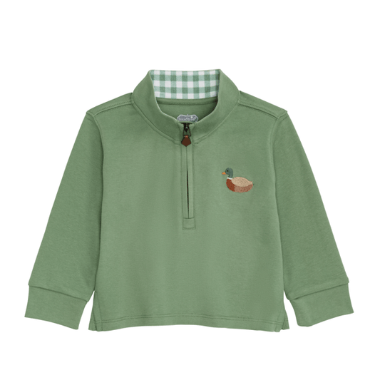 Green Duck Quarter Zip - Cotton Interlock Pullover with Gingham Lining