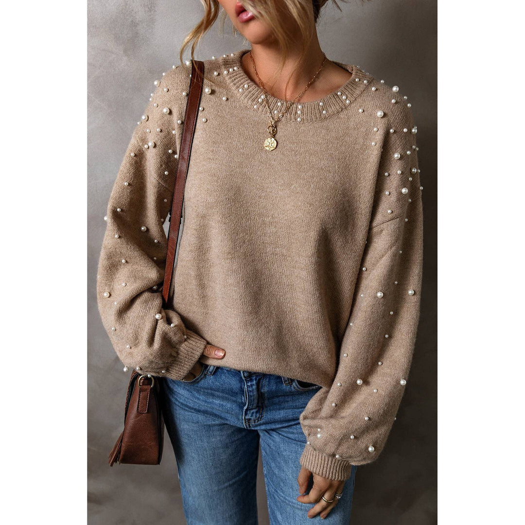 Elliot Pearled Drop Shoulder Round Neck Sweater