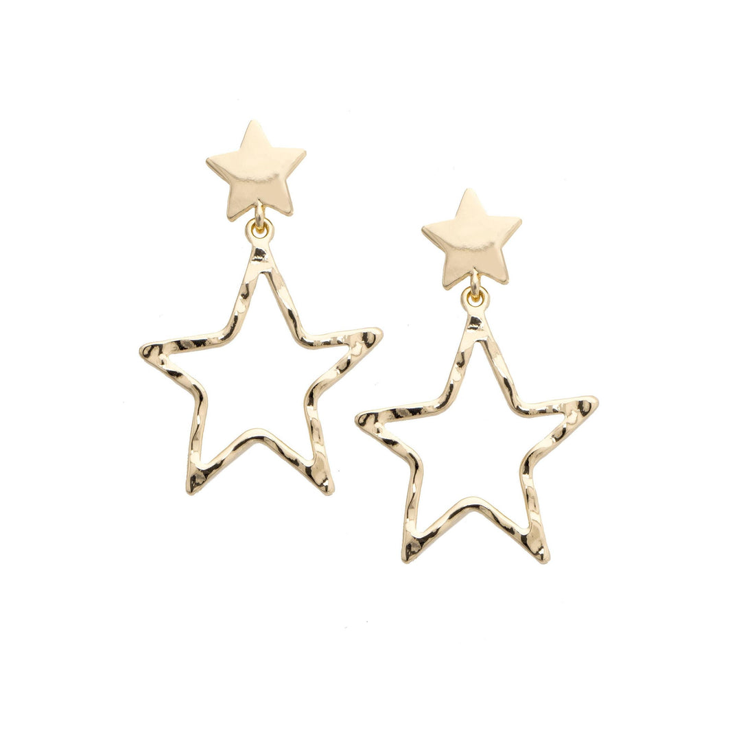 Cindy Double Star Drop Earrings in Shiny Gold