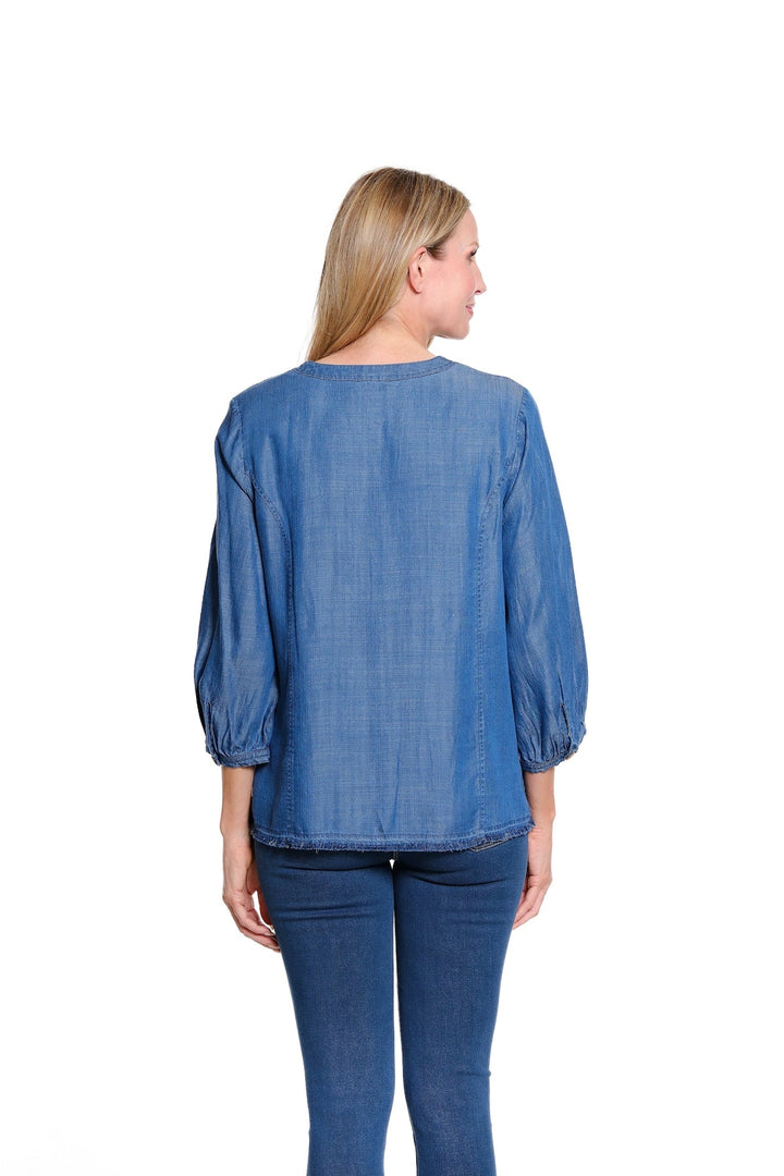 Multiples Multi Band Collar Embroidered Woven Shirt - Back