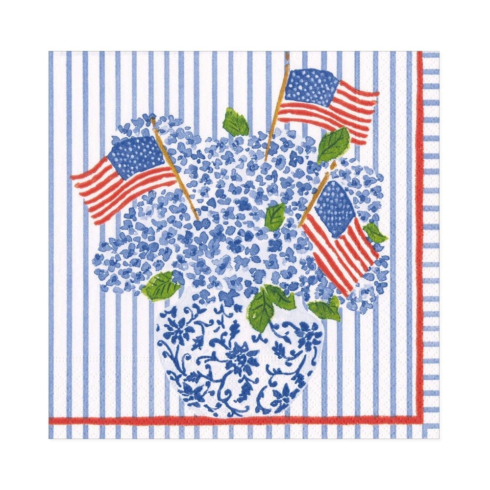 Flags and Hydrangeas Paper Cocktail Napkins - 20 Per Package