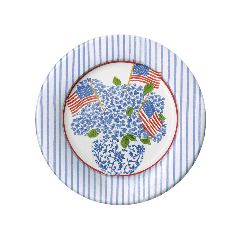 Flags and Hydrangeas Paper Salad &amp; Dessert Plates - 8 Per Package