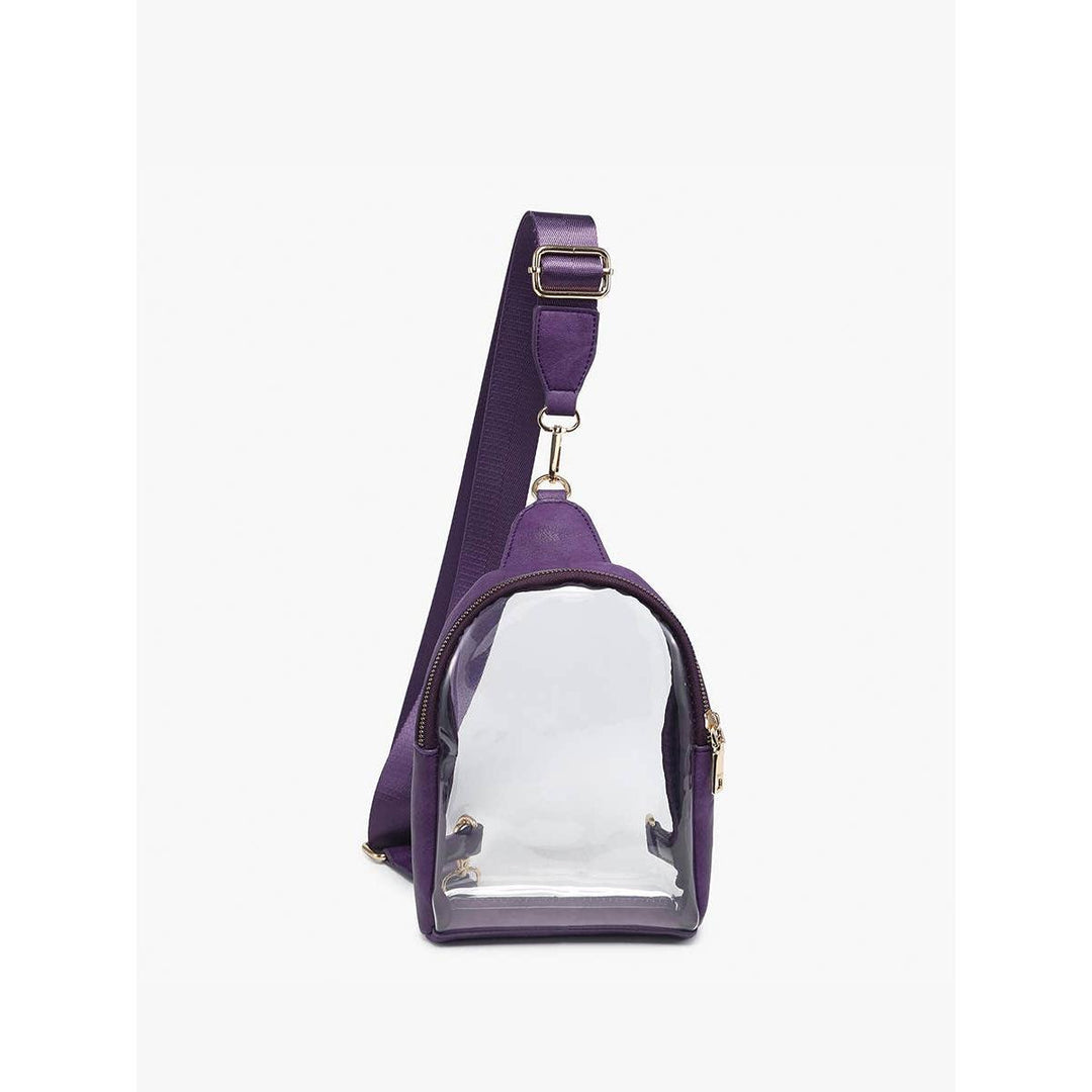 Jen &amp; Co Ellen Clear Sling Bag | Stadium-Approved | Removable Guitar Strap