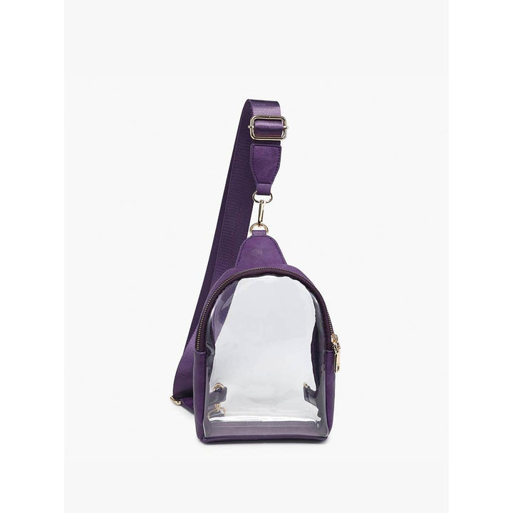 Jen &amp; Co Ellen Clear Sling Bag | Stadium-Approved | Removable Guitar Strap