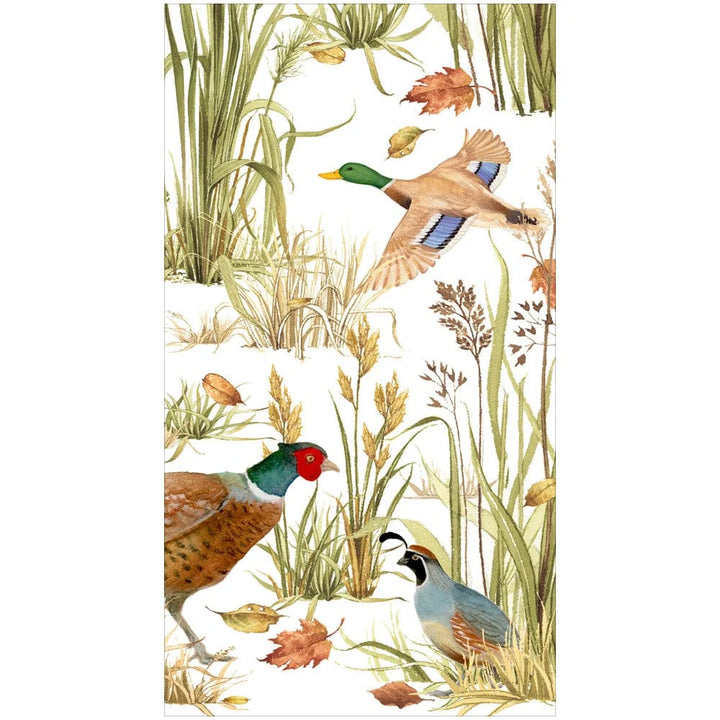 Caspari Birds of a Feather triple-ply paper guest napkins for fall and Thanksgiving.