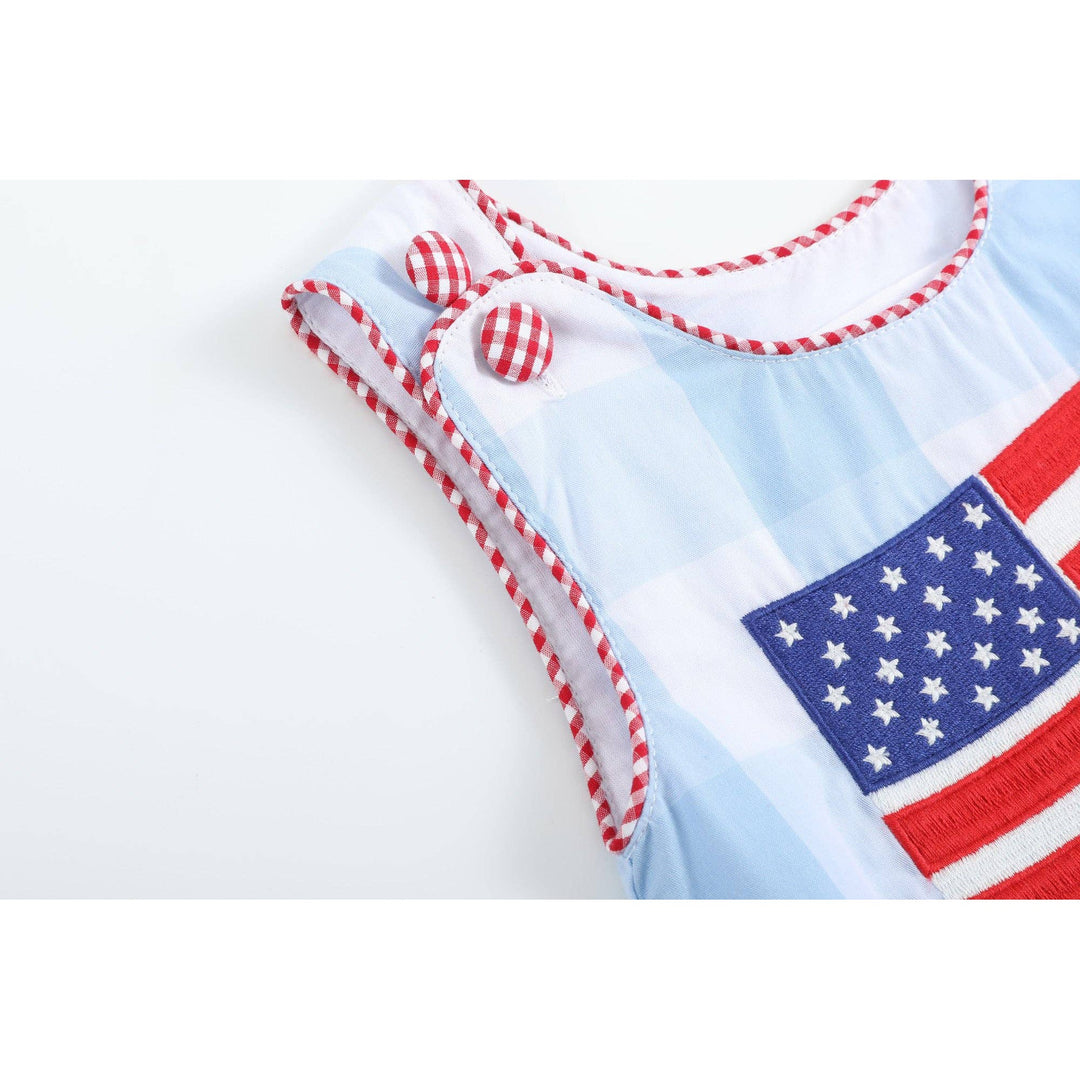 Light Blue Gingham American Flag Romper