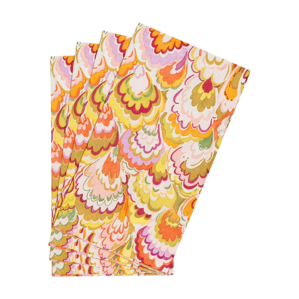 Marbled Ceramica Raspberry &amp; Chartreuse Guest Towel Napkins - 15 Per Package