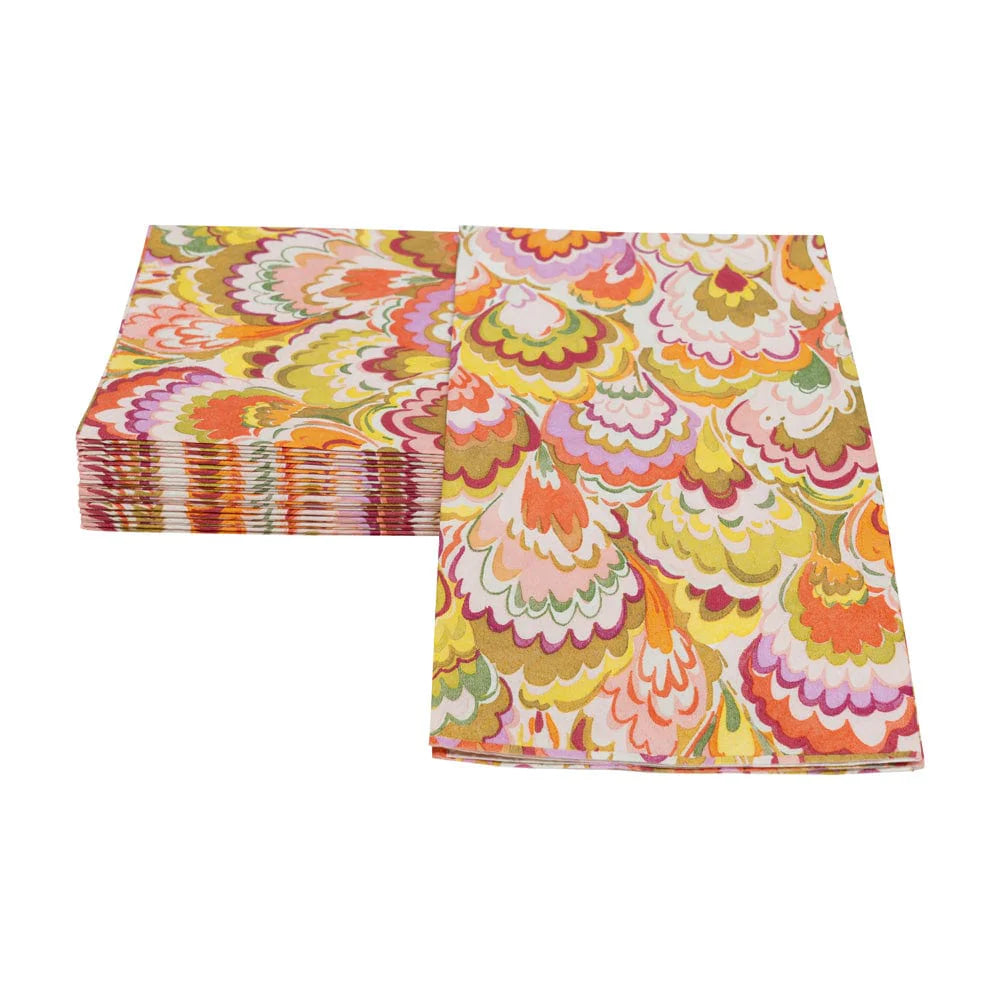 Marbled Ceramica Raspberry &amp; Chartreuse Guest Towel Napkins - 15 Per Package