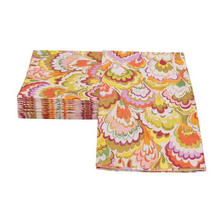Marbled Ceramica Raspberry &amp; Chartreuse Guest Towel Napkins - 15 Per Package