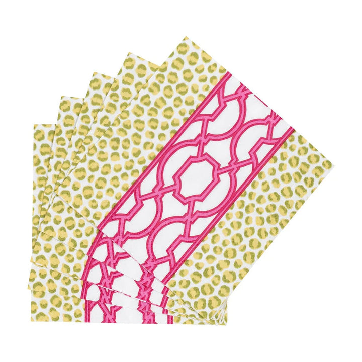 Knots And Spots Green &amp; Fuchsia Cocktail Napkins - 20 Per Package