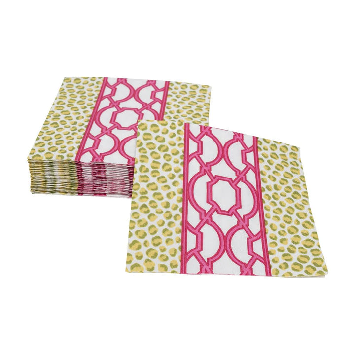 Knots And Spots Green &amp; Fuchsia Cocktail Napkins - 20 Per Package