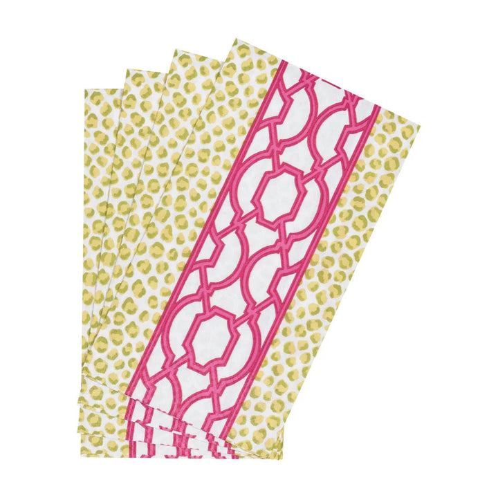 Knots And Spots Green &amp; Fuchsia Guest Towel Napkins - 15 Per Package