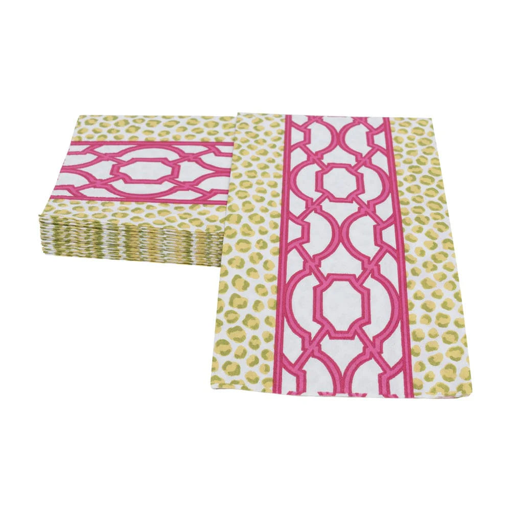 Knots And Spots Green &amp; Fuchsia Guest Towel Napkins - 15 Per Package