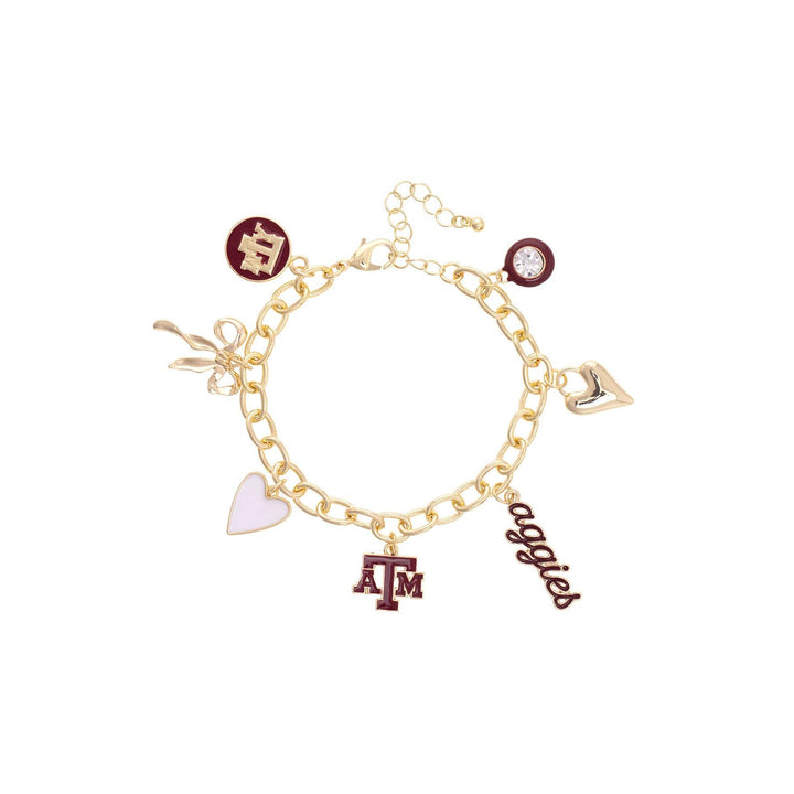 Texas A&amp;M Aggies Enamel Icons Charm Bracelet in Shiny Gold