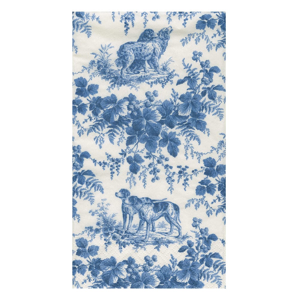 Caspari Hunting Toile blue and white triple-ply paper guest towels perfect for fall entertaining.