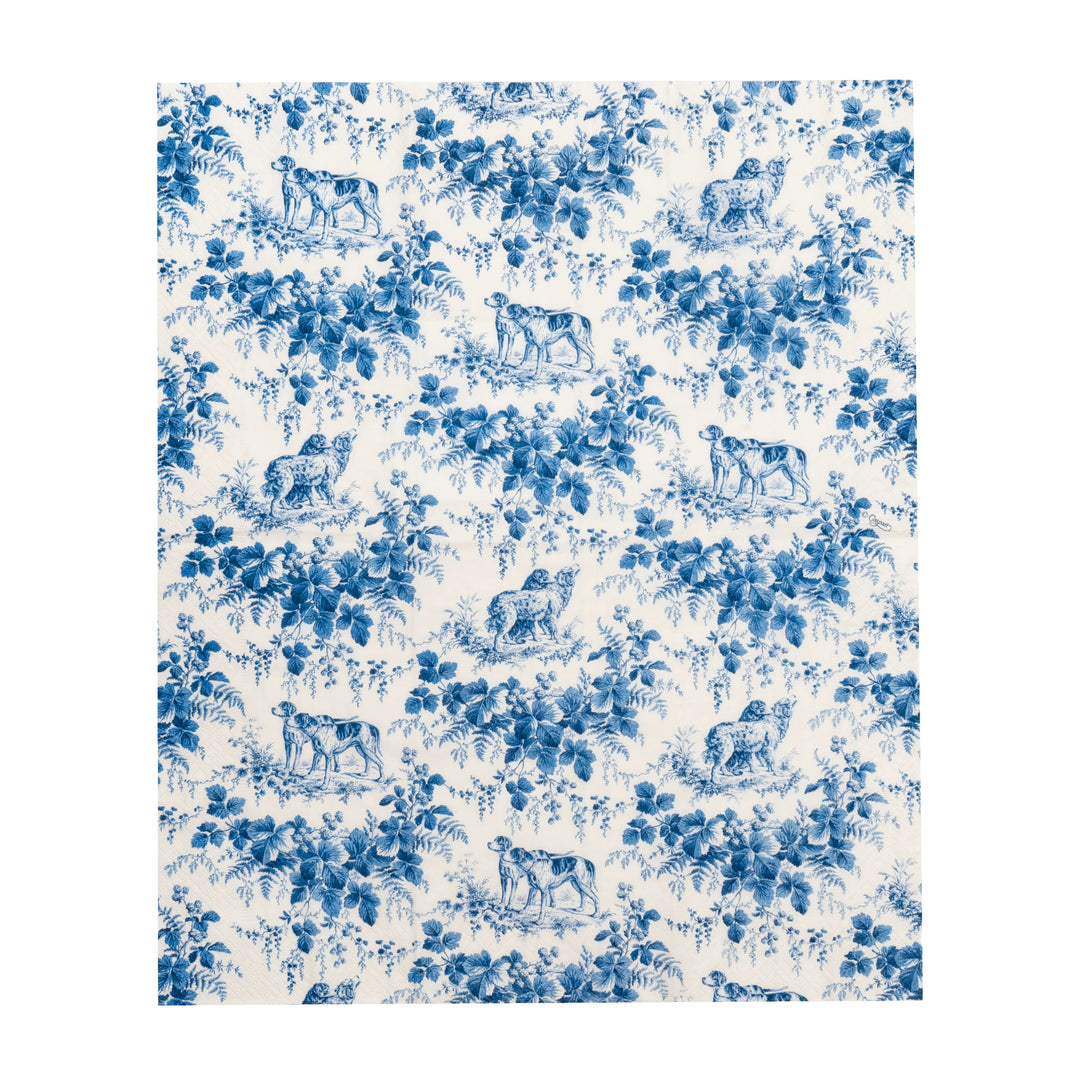 Caspari Hunting Toile blue and white triple-ply paper guest towels perfect for fall entertaining.