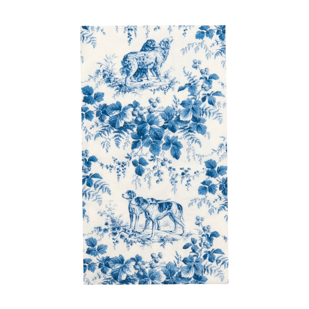 Caspari Hunting Toile blue and white triple-ply paper guest towels perfect for fall entertaining.