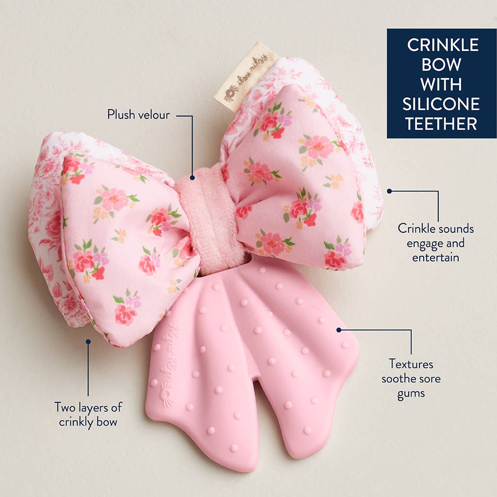 Itzy Ritzy Bow Sweetie Crinkle™ - 2-in-1 Silicone Teether & Plush Activity Toy