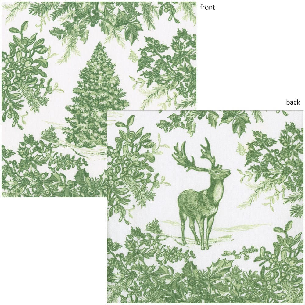 Caspari cloth-like paper linen holiday guest towels in sage green toile.