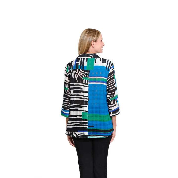 Multiples Turn-Up Cuff 3/4 Sleeve Button Front Hi-Low Woven Shirt | Multi