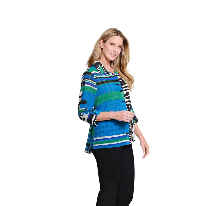 Multiples Turn-Up Cuff 3/4 Sleeve Button Front Hi-Low Woven Shirt | Multi