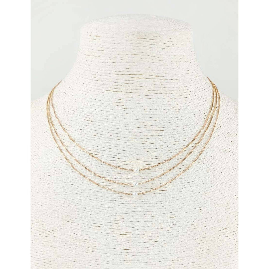 Triple Layered Gold Chain with Small Pearl Beaded 16"-18" Necklace