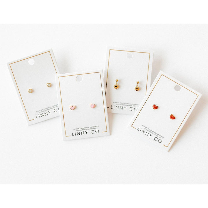 Screwback Stud Earrings - Nora Heart Pink
