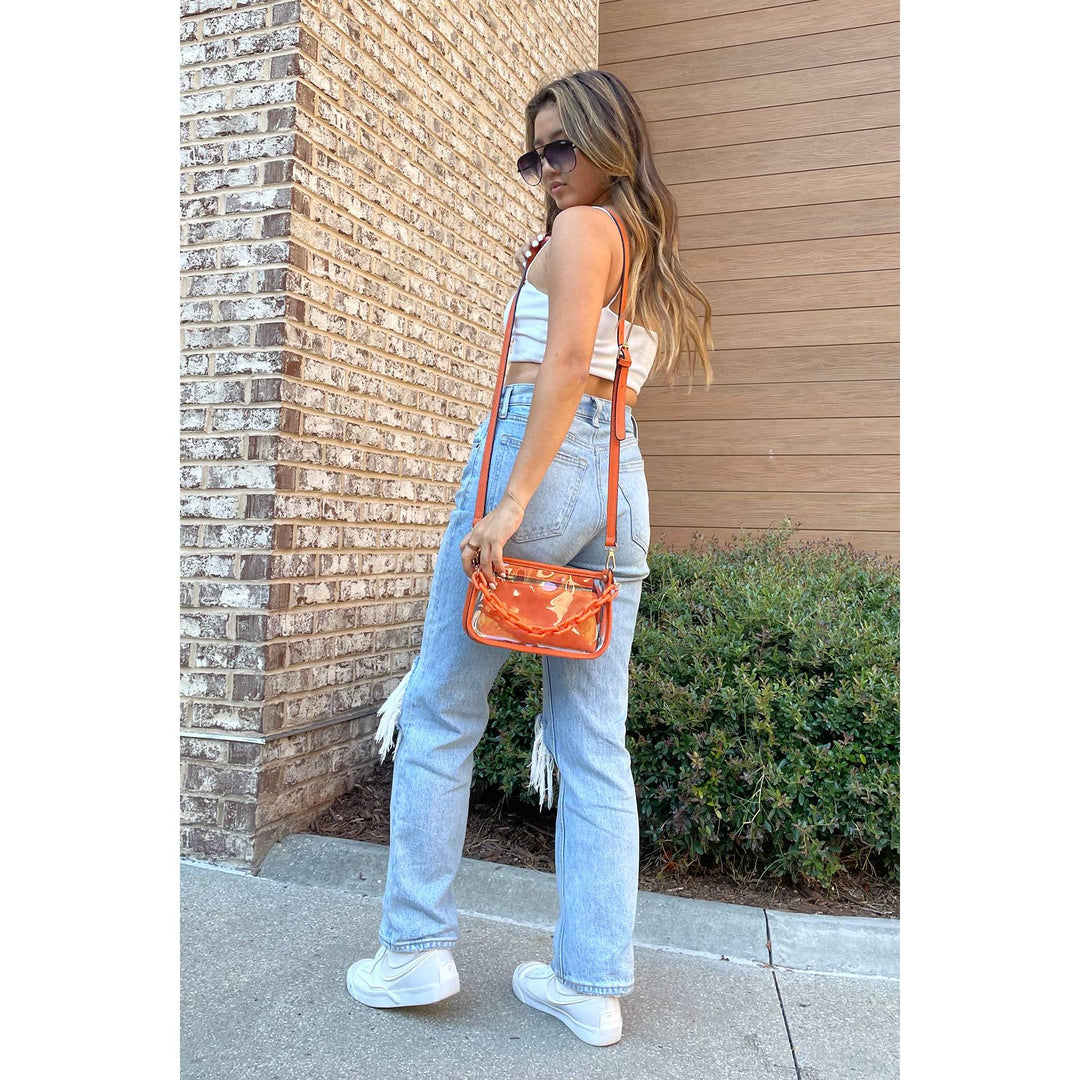 Jen &amp; Co Jessica Clear Crossbody with Chain | Stadium-Approved | 2-in-1 Bag
