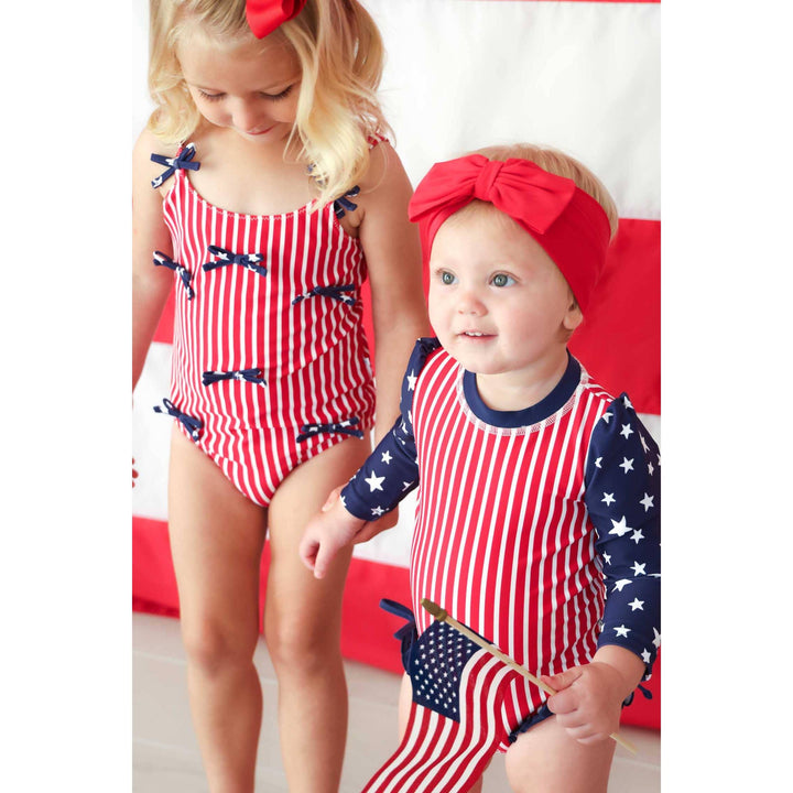 Long Sleeve Rash Guard With Ruffle Bottom | Stars &amp; Stripes Party