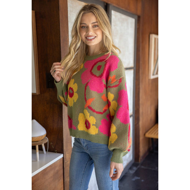 Multi Color Floral Long Sleeve Sweater