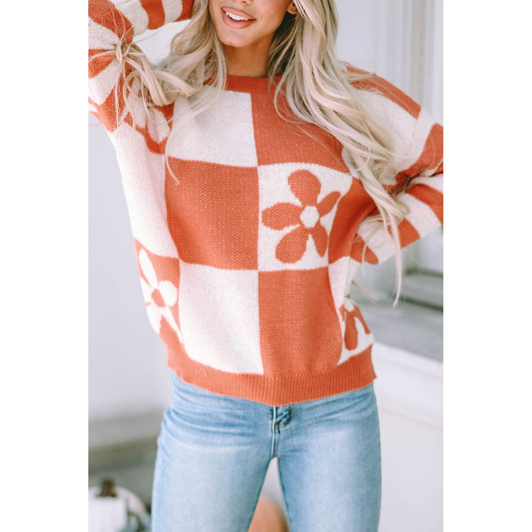 Miller Checkered Floral Striped Sleeve Sweater