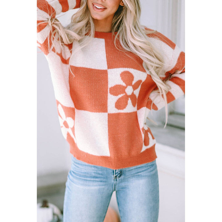 Miller Checkered Floral Striped Sleeve Sweater