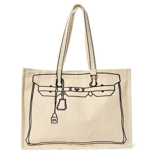 Tote de Luxe Cotton Canvas Tote with Sketch Bag Motif - Cotton Canvas