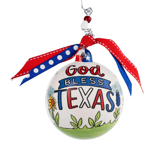 Longhorn God Bless Texas Ornament