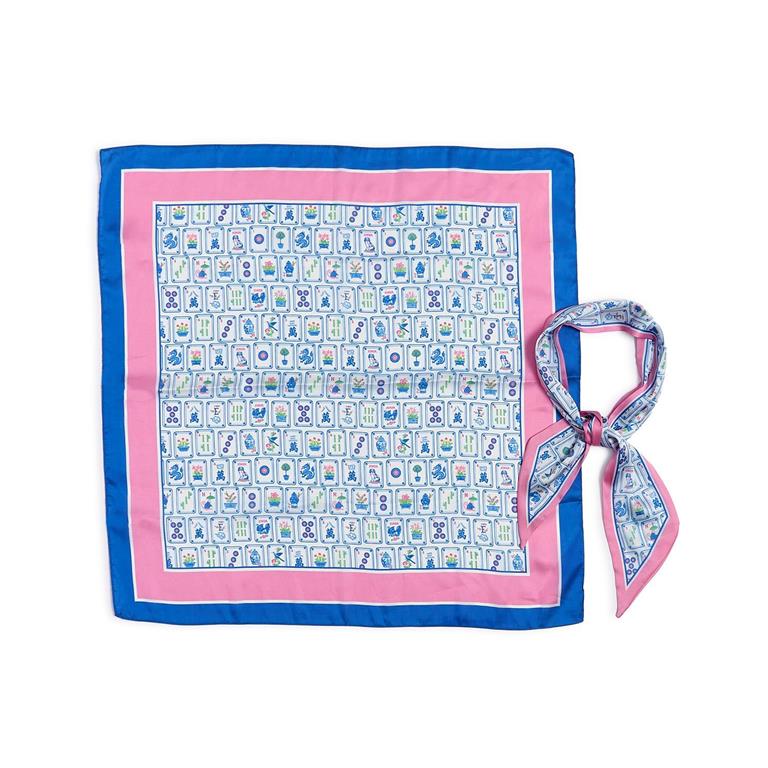 Square scarf with a pattern and a matching skinny scarf on a white background