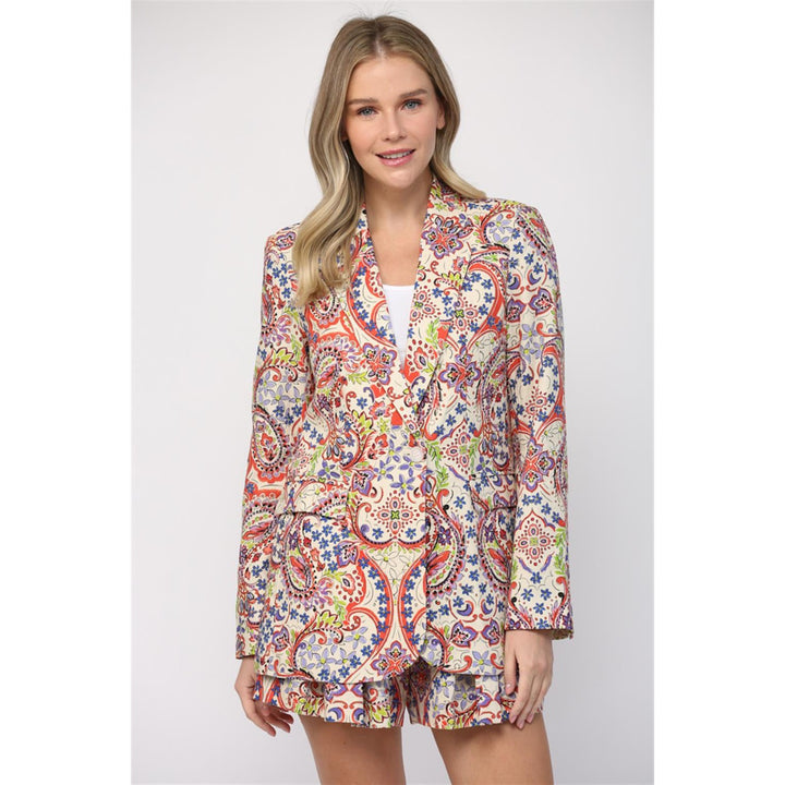 Cream Paisley Linen Blazer