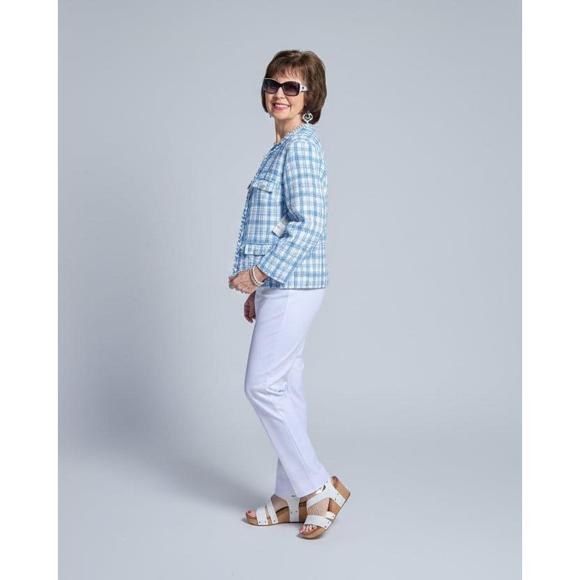 Multiples Textured Checkered 4-Pocket Jacket - 3/4 Sleeve Hook &amp; Eye Front