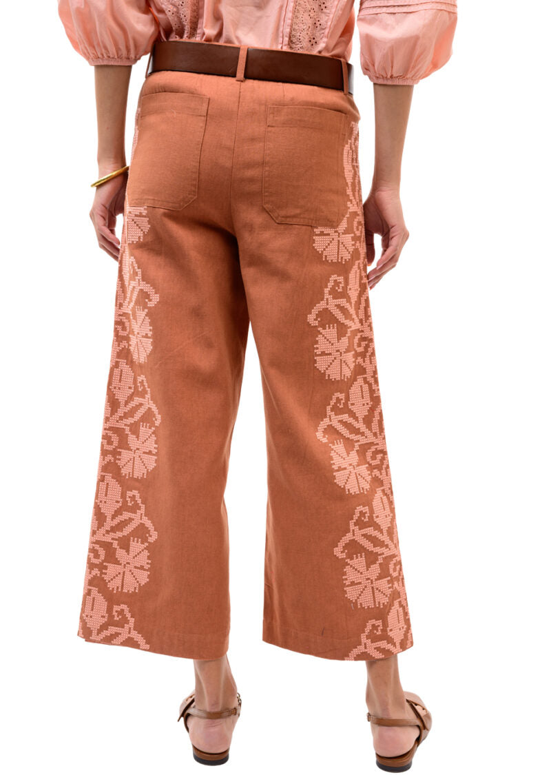Ivy Jane Embroidered Sides Pant Rust styled