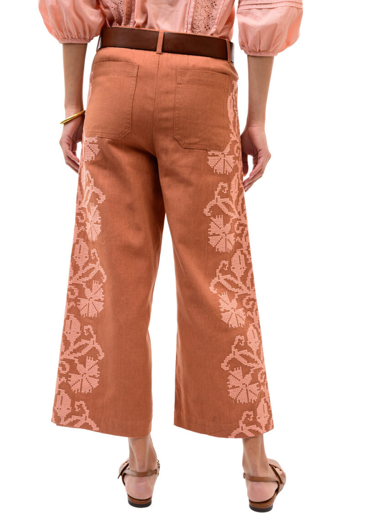 Ivy Jane Embroidered Sides Pant Rust styled