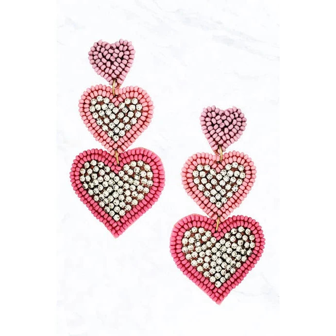Triple Heart Beaded Earrings