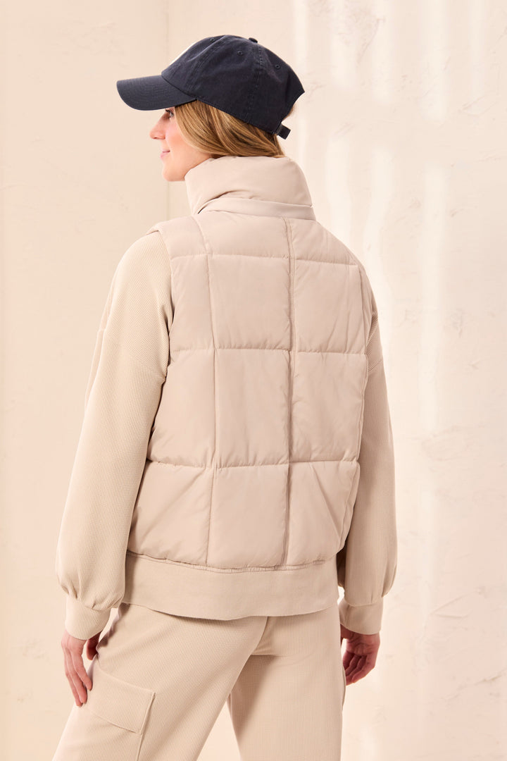 Tribal Quilted Puffer Vest with Removable Hood - Sand Dune | Tribal Women&
