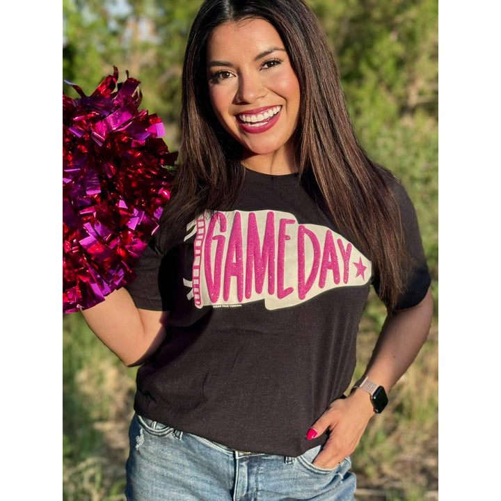 Pennant Game Day in White Ink with Glitter Puff Tee