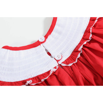 Red Santa Smocked Ruffle Bishop Dress