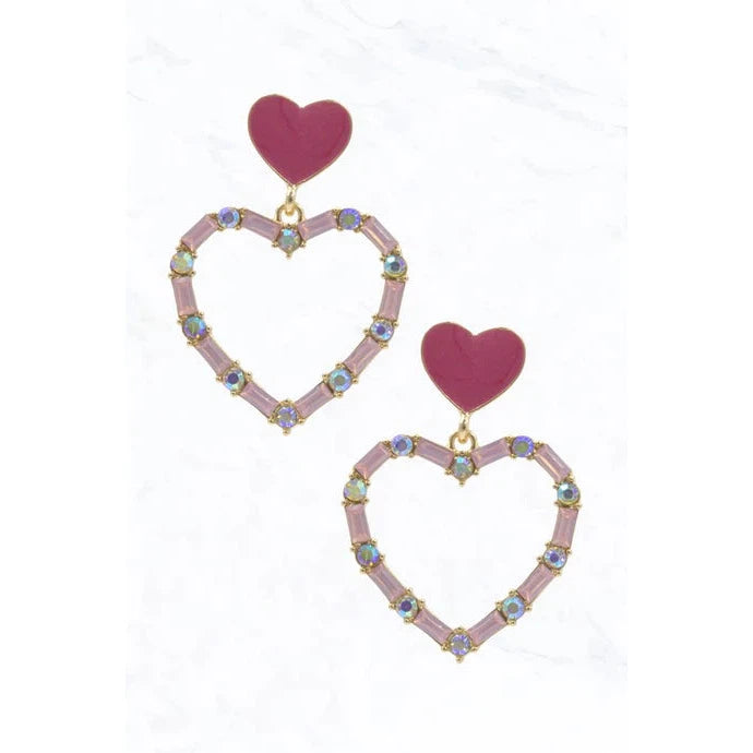 Heart Charm Earrings With Crystals