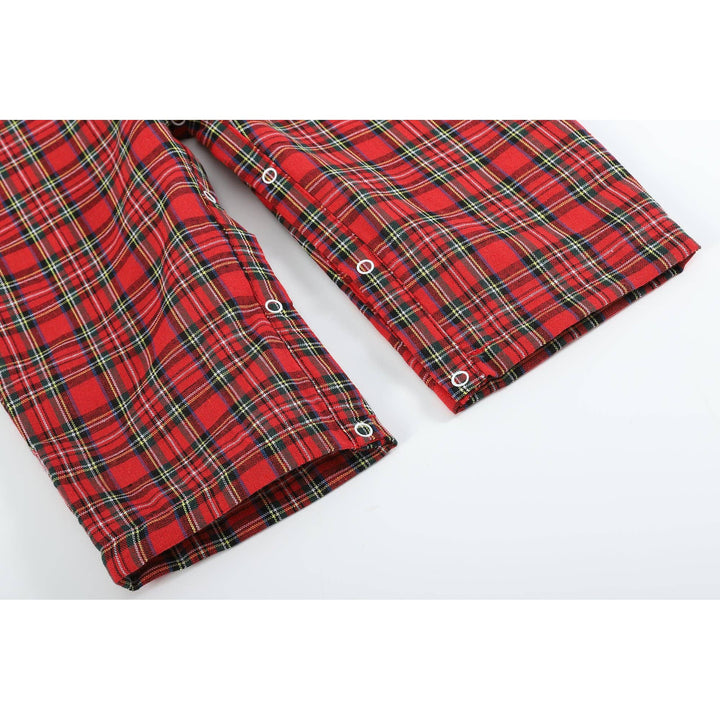 Red Christmas Plaid Santa Sleigh Smocked Overalls