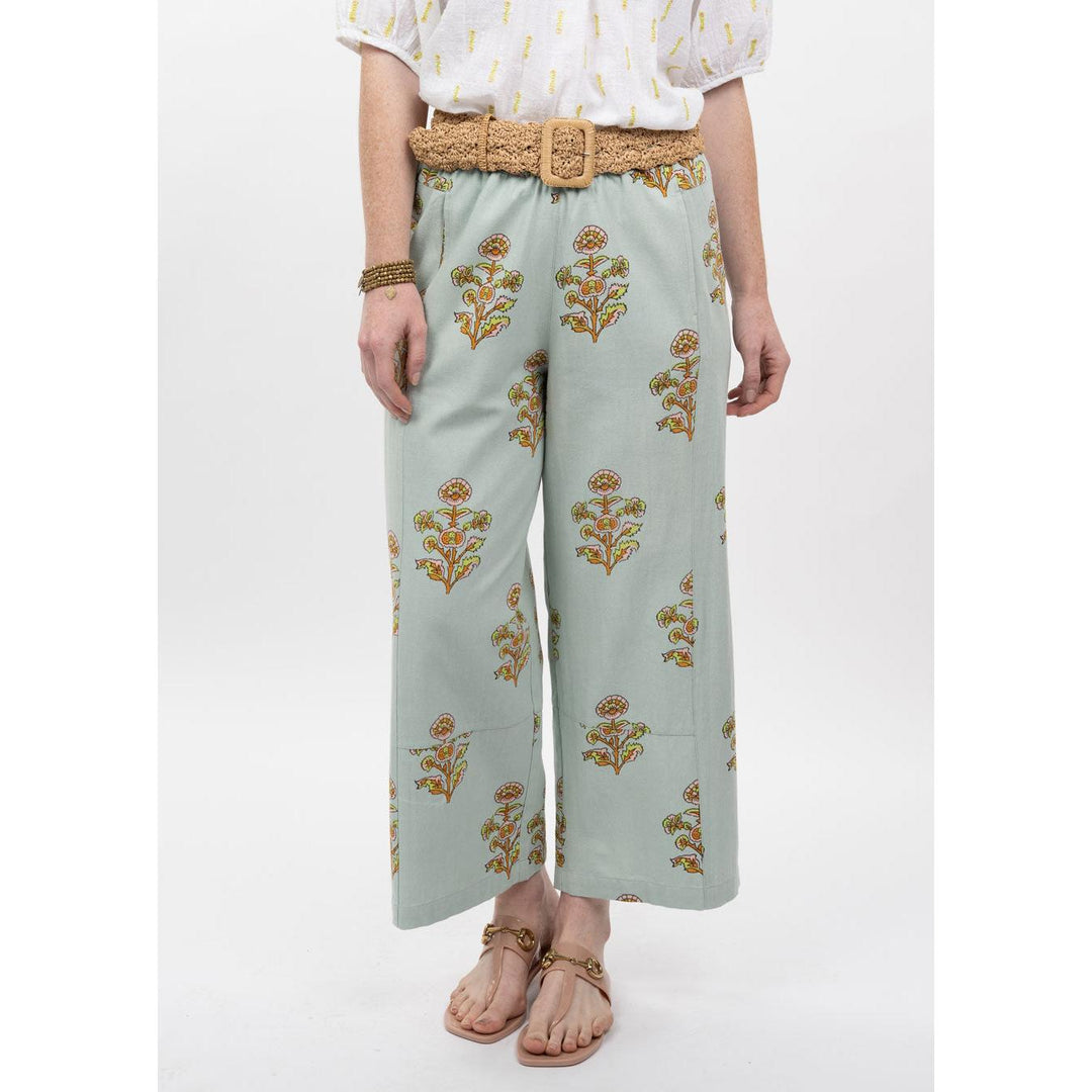 Ivy Jane "The Sienna" Floral Print Barrel Pant - High-Rise Aqua Trousers